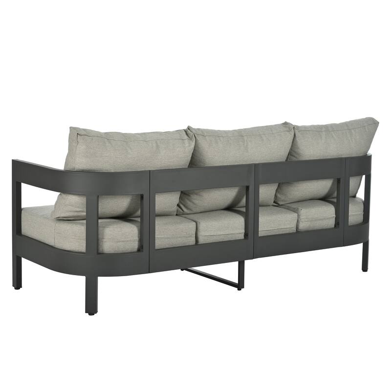 4 Piece Iron Patio Conversation Furniture Set with 3 Seater Sofa, 2 Single Chairs and Coffee Table