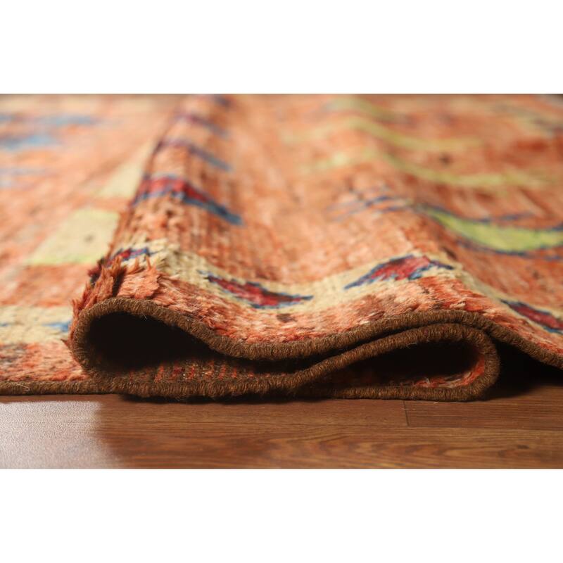 Orange Moroccan Oriental Rug Handmade Geometric Wool Carpet - 6'9" x 9'9"
