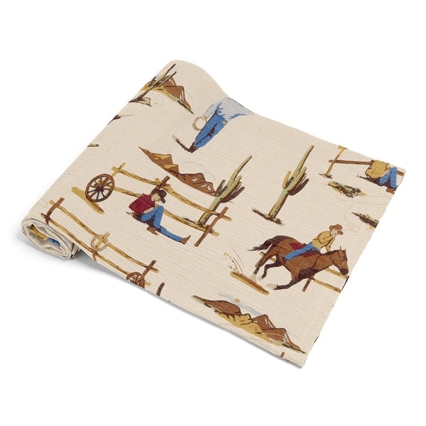 slide 2 of 6, Sweet Jojo Designs Brown Western Cowboy Boy 100% Cotton Muslin Baby Swaddle Receiving Blanket - Wild West, Southern Charm, Horse