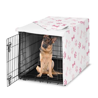 Sweet Jojo Designs Bone Paw Print Girl Dog Crate Kennel Cover 48in. - Light and Bright Blush Pink Modern Off White Puppy