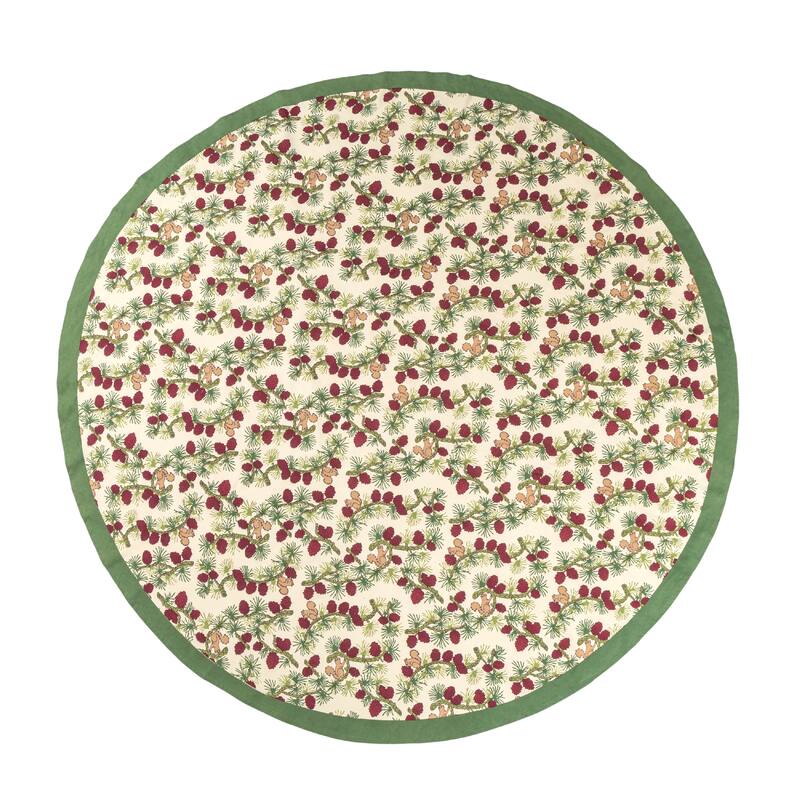 Couleur Nature Squirrel and Pinecone Tablecloth - Red/Brown - 90" Round