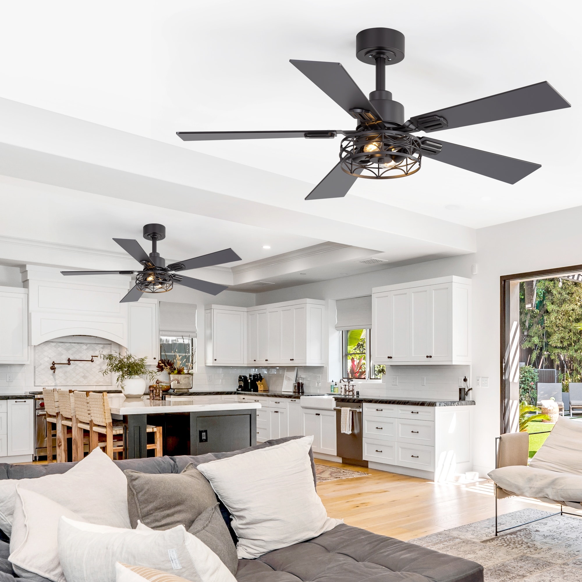 42" Reversible 5-Blade Caged Ceiling Fan with Light and Remote