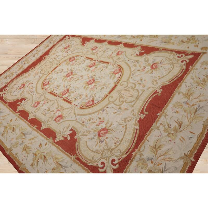 8x10'2'' Hand Woven Wool Ivory Aubusson Needlepoint Rare Floral Rug - 8' x 10' 2''