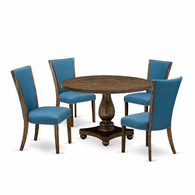 HomeStock 5-Piece Distressed Jacobean Finish Solid Wood Top Dining Table with 4 Parson Chair