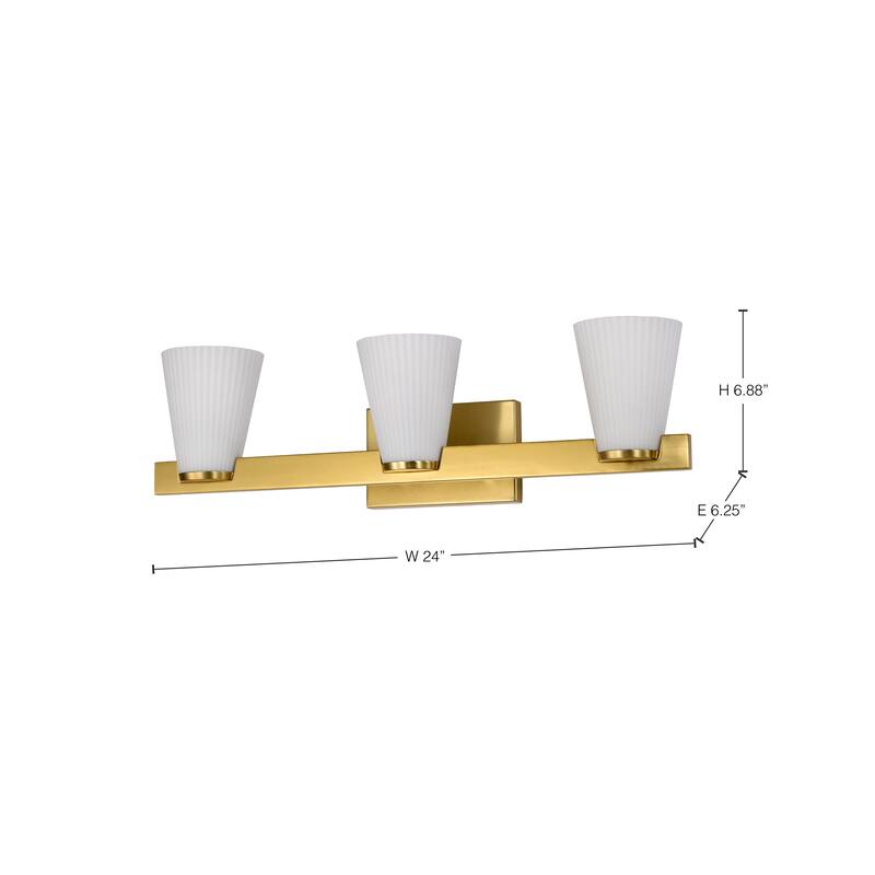 Royale 3 Light Vanity Burnished Brass Finish Ribbed White Glass - Burnished Brass