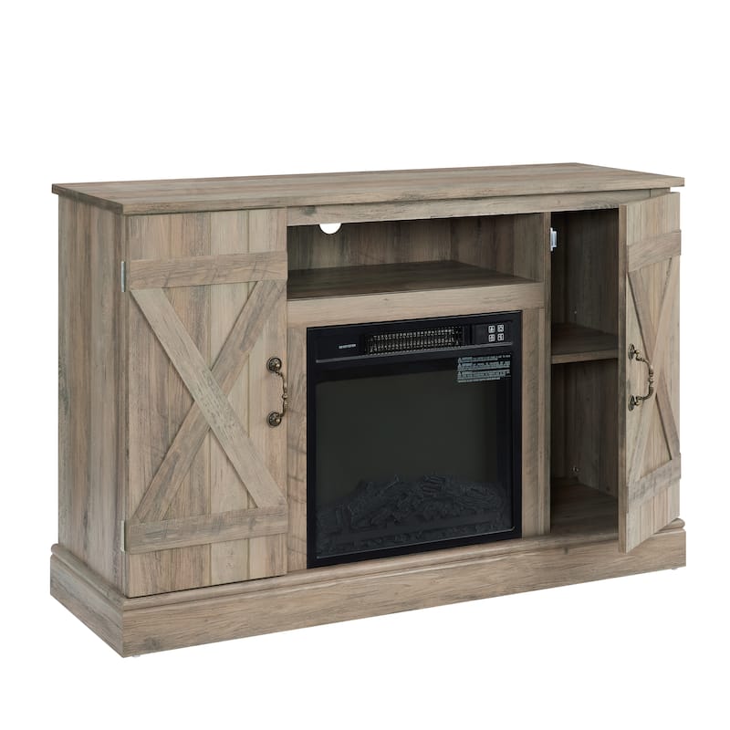 Farmhouse Classic Media TV Stand Antique Entertainment Console with 18" Electric Fireplace Insert for TV up to 50" with Open and