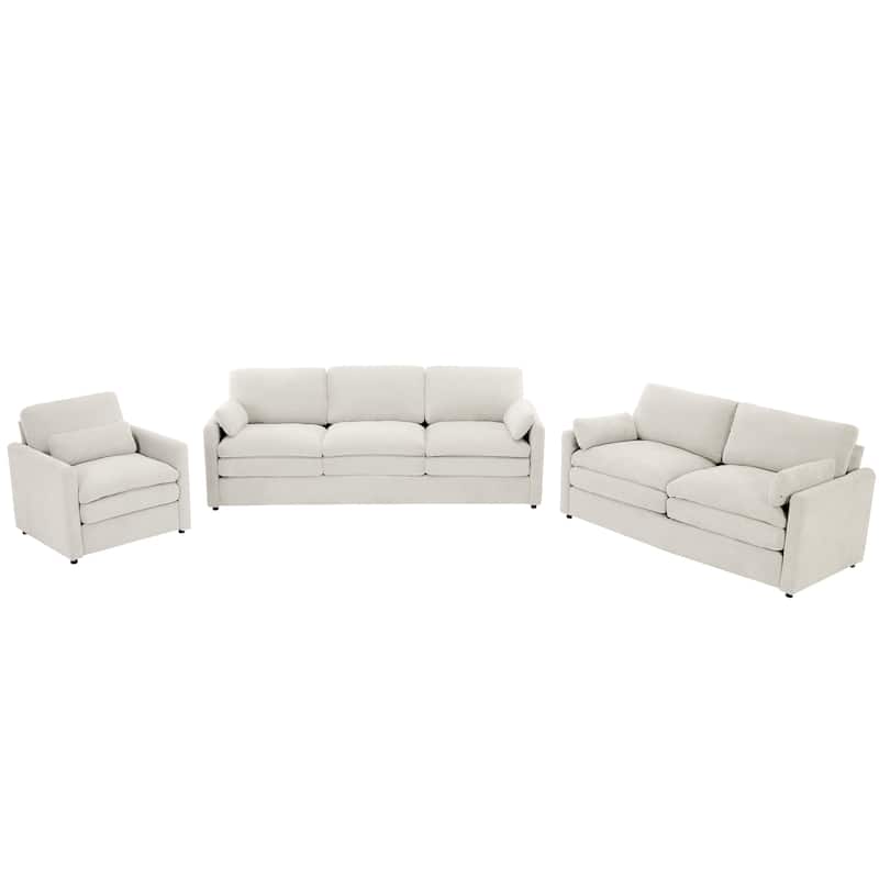 3-Pieces Chenille 6-Seat Sectional Sofa Set with Oversized Cloud Couch and Double Cushions