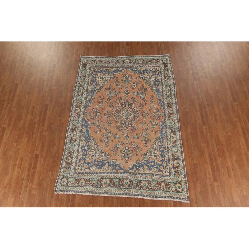 Traditional Hamedan Persian Vintage Area Rug Hand-Knotted Wool Carpet - 6'6"x 9'8"