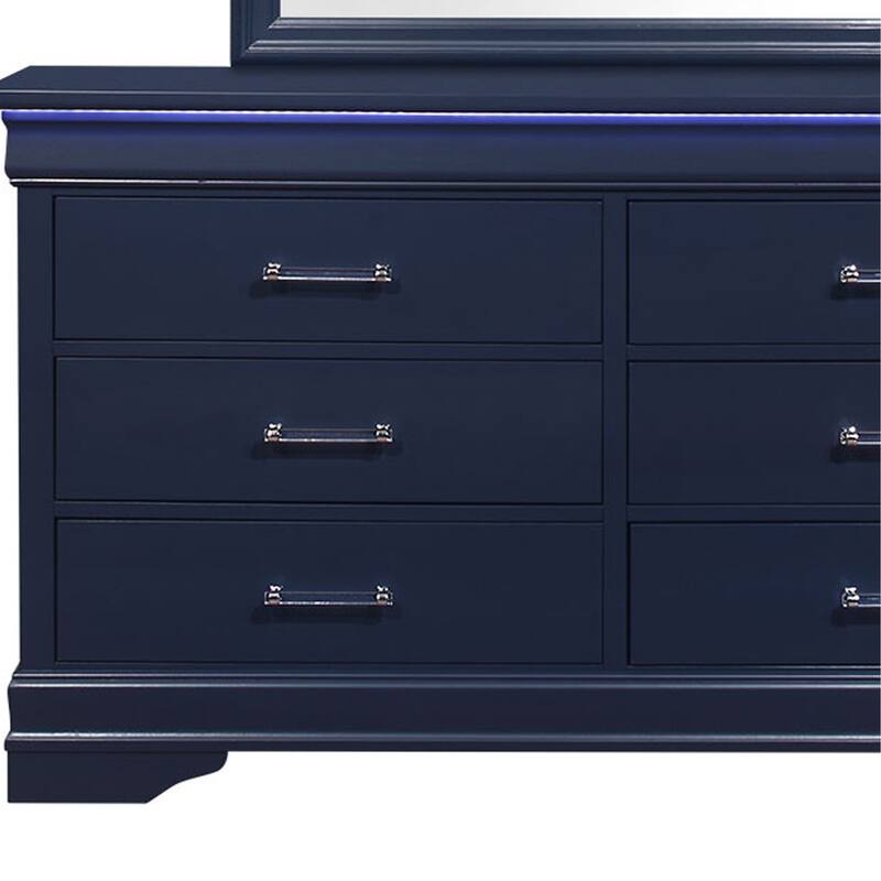 HomeRoots 59" Blue Solid Wood Six Drawer Double Dresser
