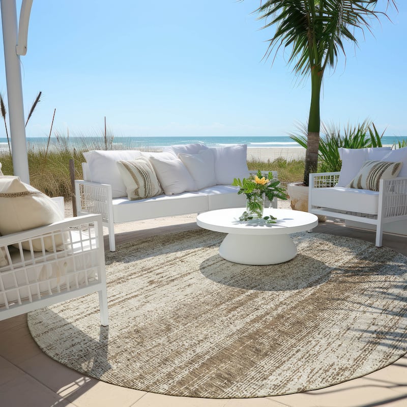 Machine Washable Indoor/ Outdoor Chantille Ombre Stripes Rug - Brown - 8' x 8'