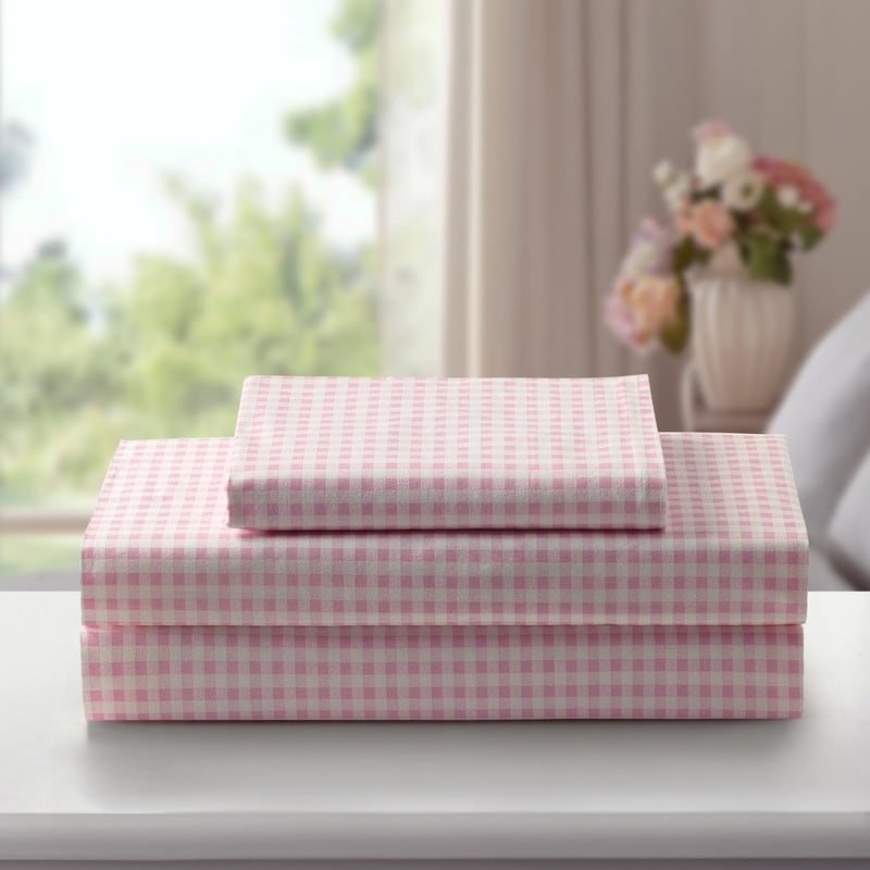 Laurel & Mayfair Gingham 100% Cotton Percale Sheet Set, Pink
