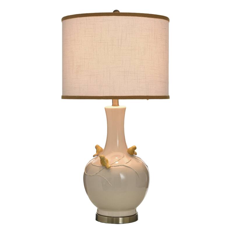 StyleCraft Ceramic Table Lamp - Solin Cream & Yellow - White Shade