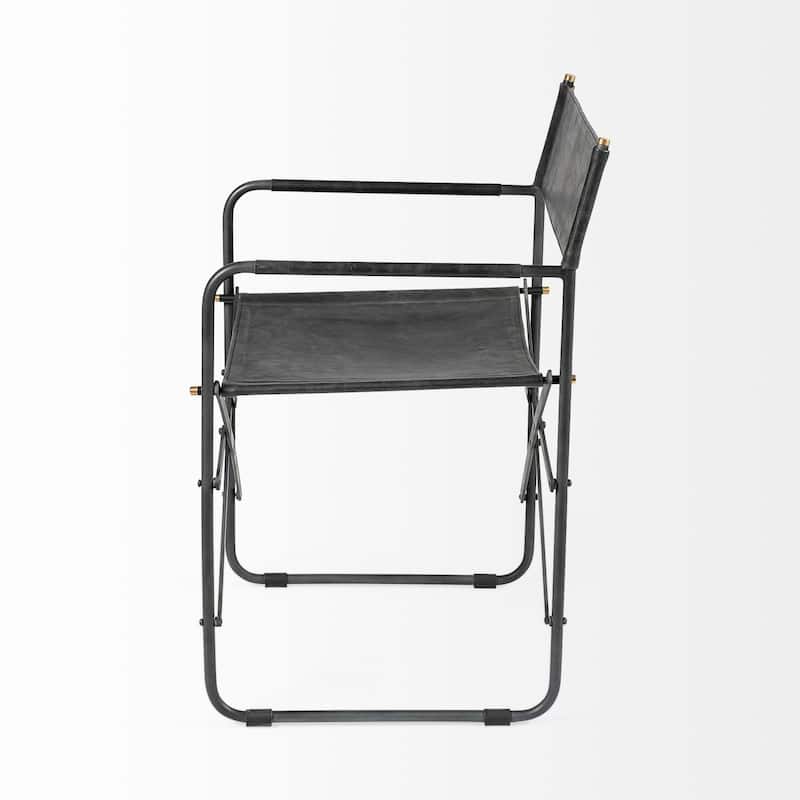 Direttore Black Genuine Leather Seat With Black Iron Frame Dining Chair - 19.7"W x 21.7"D x 33"H