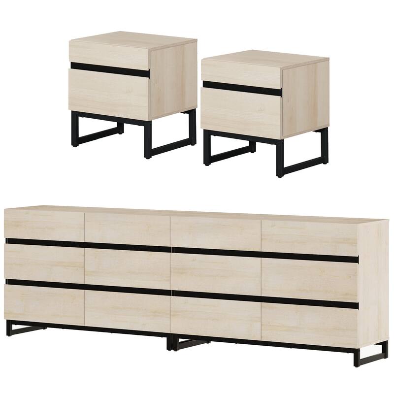 3-Piece Bedroom Furniture Set,Dresser &Chest With 12 Drawers, 2 Nightstand for Bedroom, Bedroom Furniture Set
