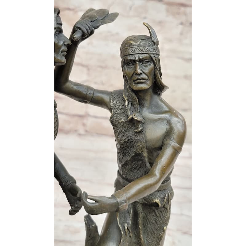 Native American Indian Dancers Rain Dance Bronze Sculpture Statue Original Art On Marble Base