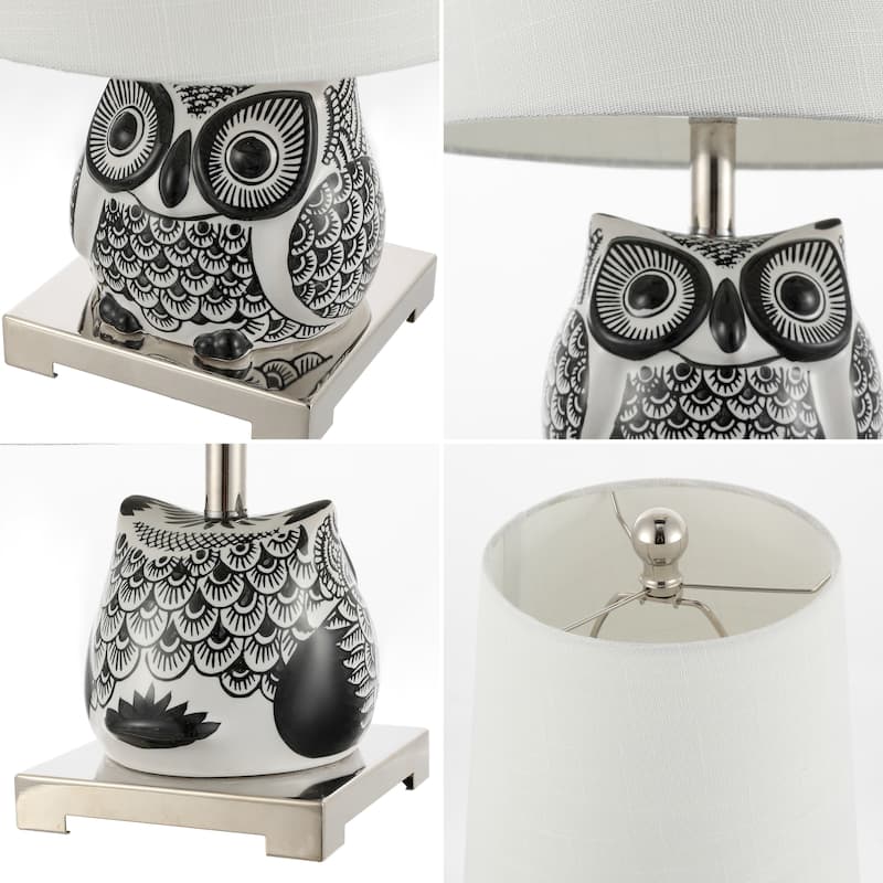 Tiki 16" Ceramic Mini LED Table Lamp, Blue/White by JONATHAN Y - 16