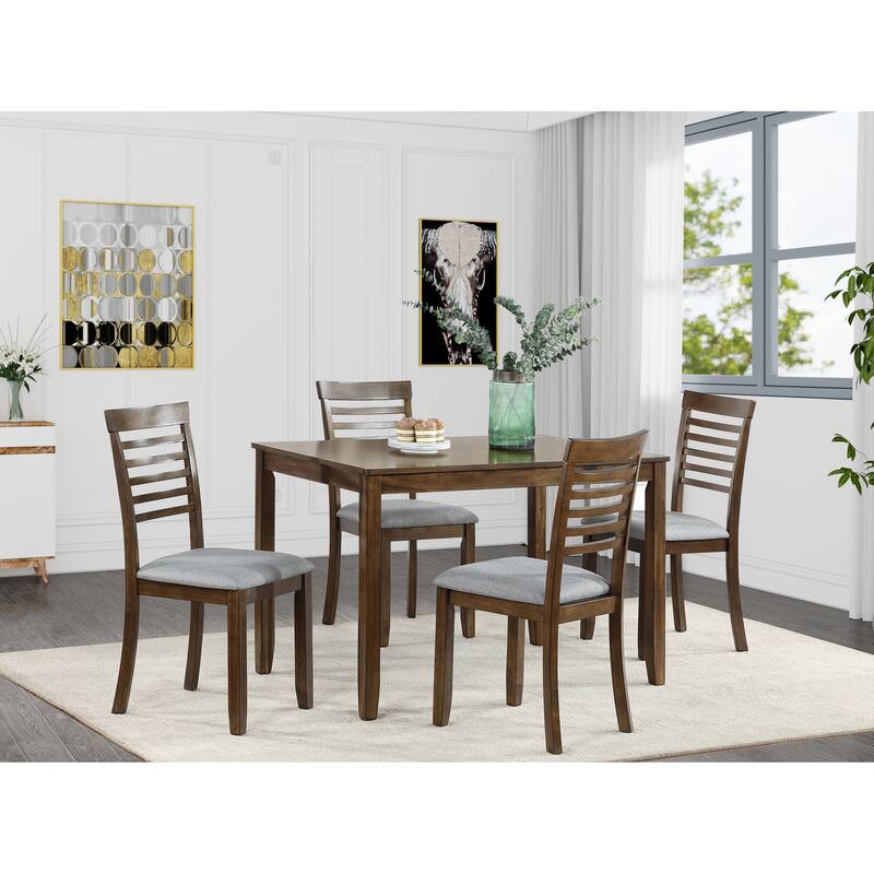 5-Piece, Modern Dining Table Set with 1 Rectangular Dining Table and 4 Upholstered Chairs, for Kitchens and Dining Rooms - Beige
