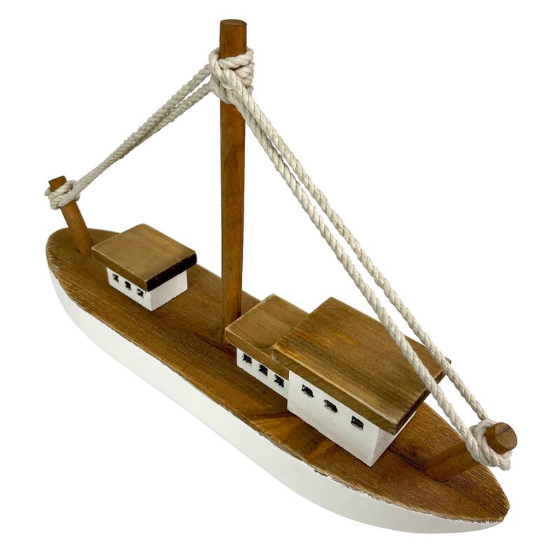13.5In Wood Fishing Boat Statue Nautical Decor Handcrafted Ship Modell - 9.75 X 13.5 X 3.25 inches