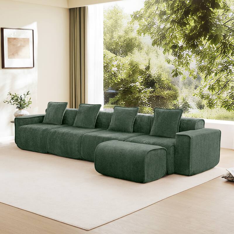 GDFStudio - Velvet Streamlined Modular 4-Seater 138.58" L-Shaped Sectional Sofa with Ottoman
