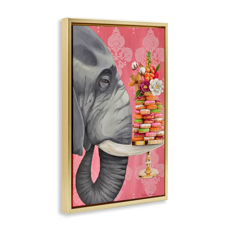 Stupell Elephant & Stacked Desserts Framed Floater Canvas Wall Art Design By Heather Gauthier