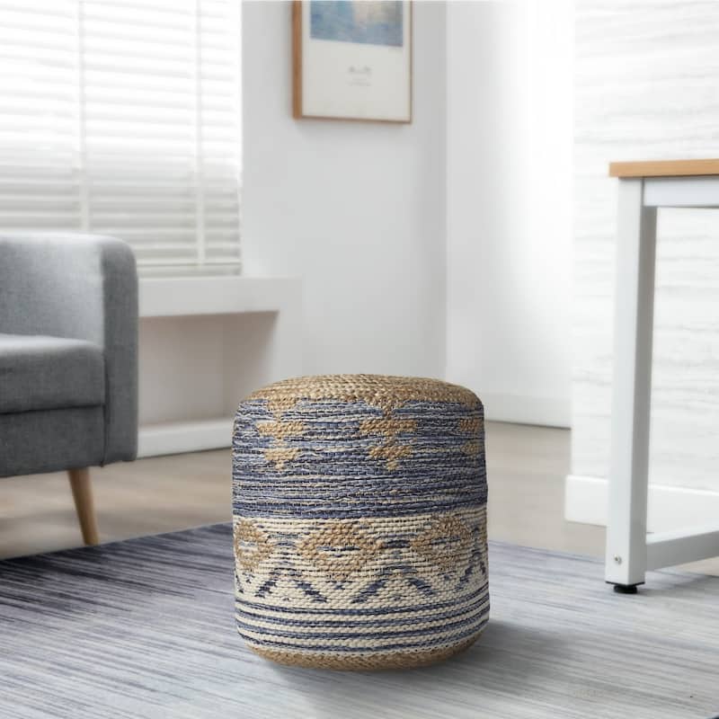 HomeRoots 18" Blue Jute Ottoman