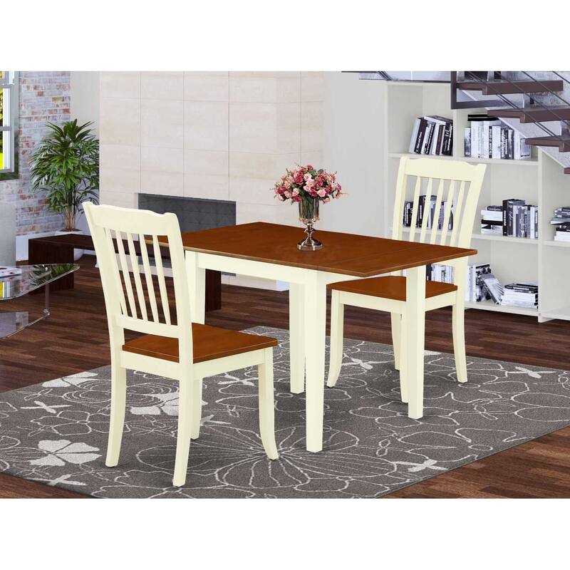 HomeStock 3-Piece Buttermilk and Cherry Finish Solid Wood Top Dining Table Set