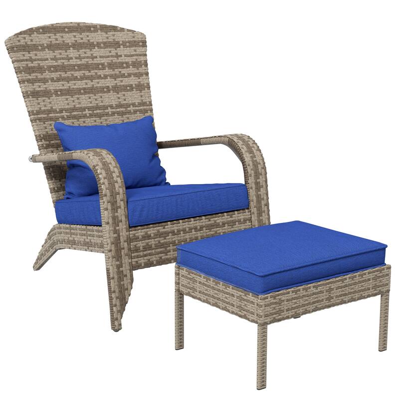 Outsunny Patio Wicker Adirondack Chair with Ottoman, Outdoor Fire Pit Chair