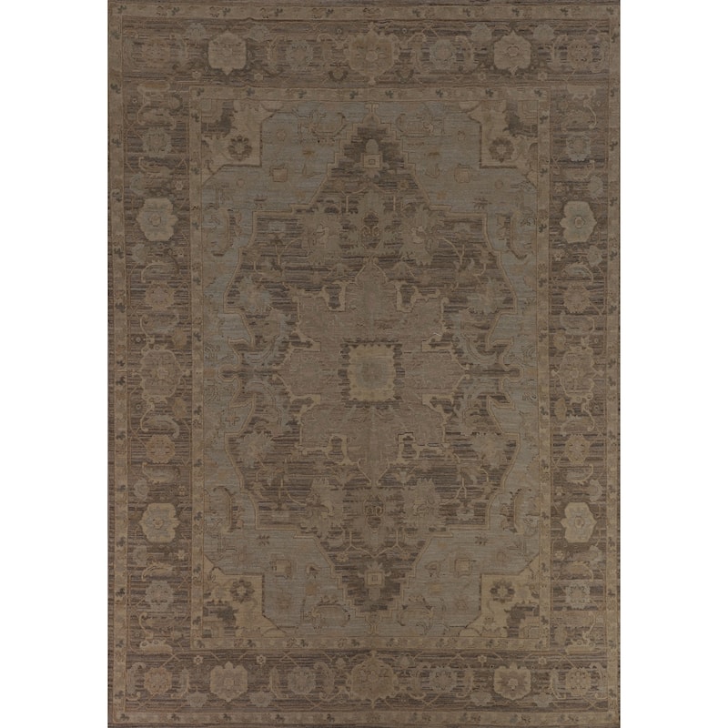 Vegetable Dye Beige Oushak Turkish Area Rug Handmade Wool Carpet - 8'11"x 12'3"