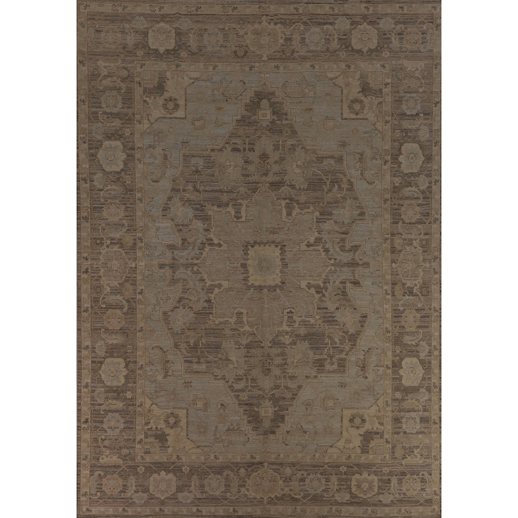 Vegetable Dye Beige Oushak Turkish Area Rug Handmade Wool Carpet - 8'11"x 12'3"