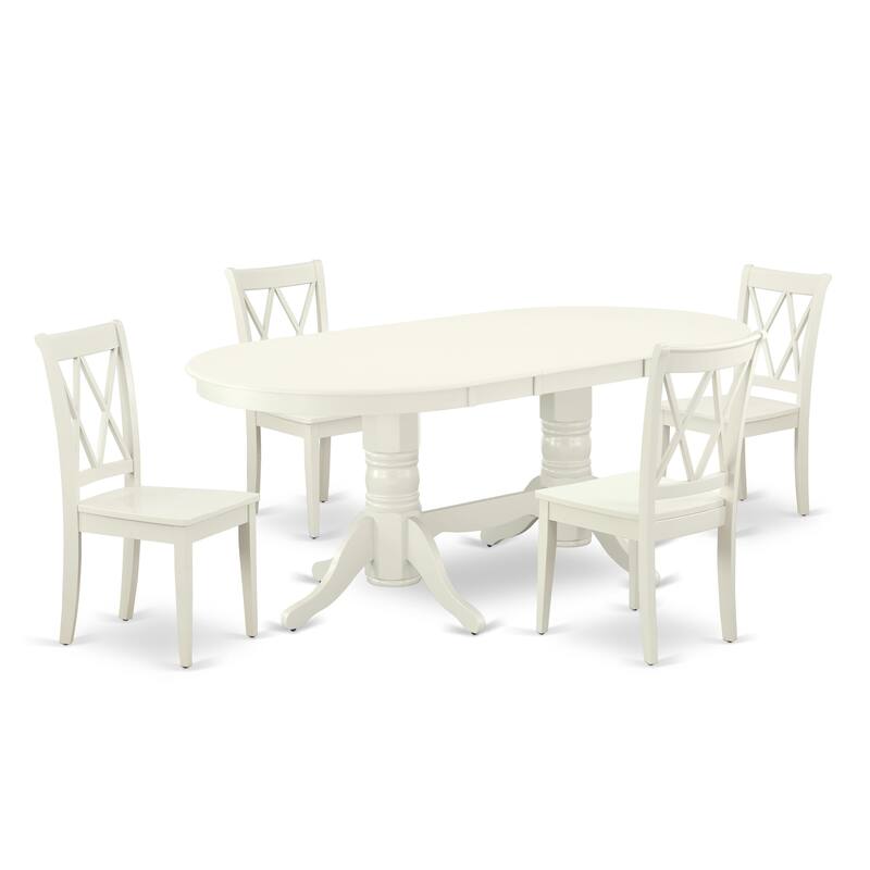 East West Furniture Dining Table Set- an Oval Wooden Table and Dining Chairs, Linen White(Pieces Options)