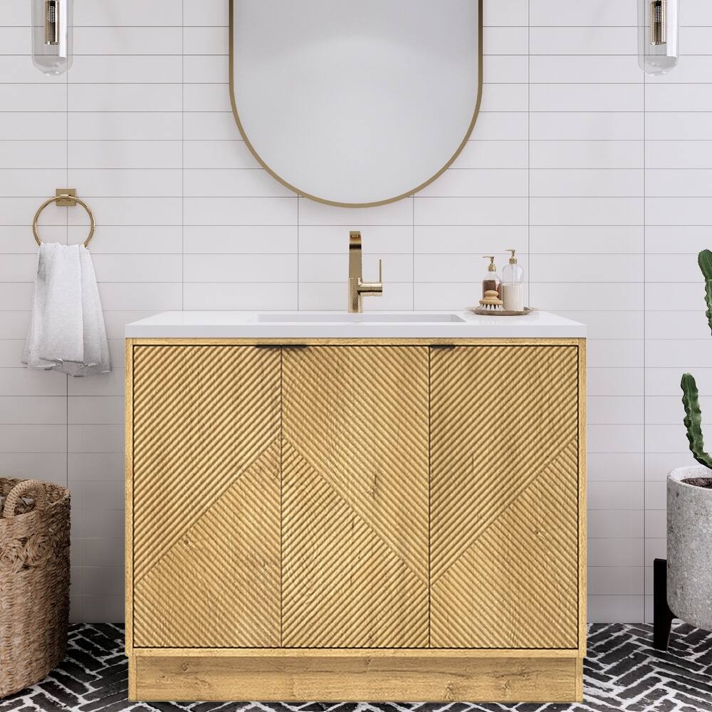 Milano 42" Freestanding (L) Bathroom Vanity with White Acrylic Sink