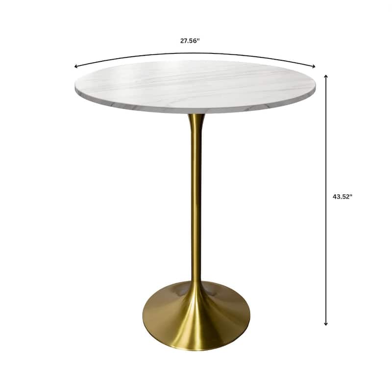 LeisureMod Verve 27" Bar Dining Table with Sintered Stone Round Top in Gold Steel, Gold Marbleized