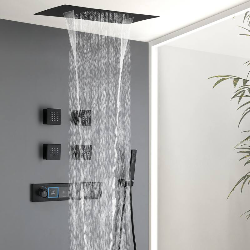 Modland Square Digital Rain and Waterfall Shower System with High-pressure Handheld Showerhead & 4 Massage Jets