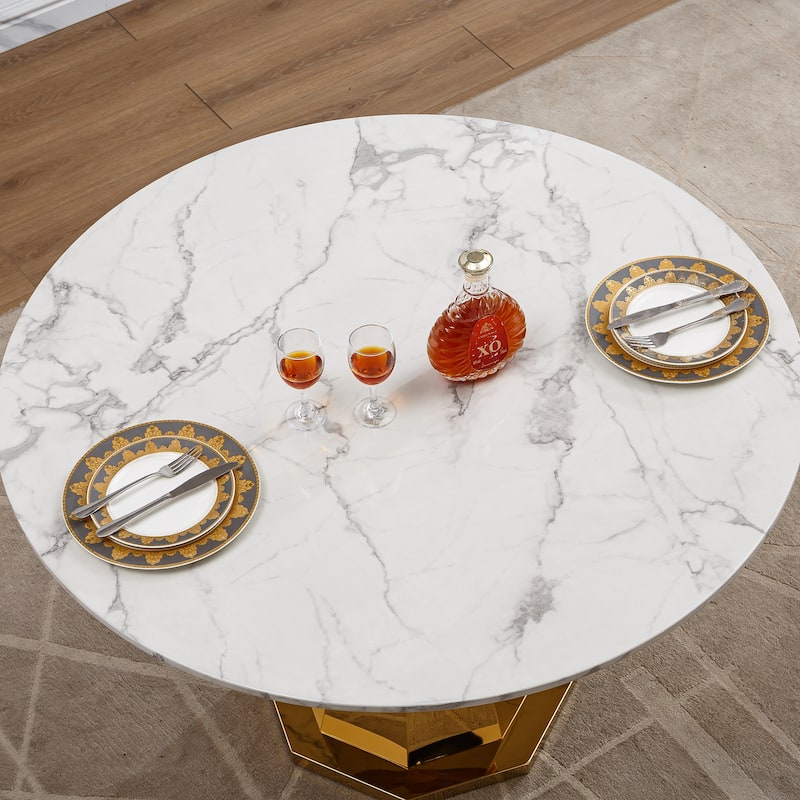GDFStudio - Jane Series 47" Round Marble Dining Table and Stainless Steel Base for Dining Room, Kitchen