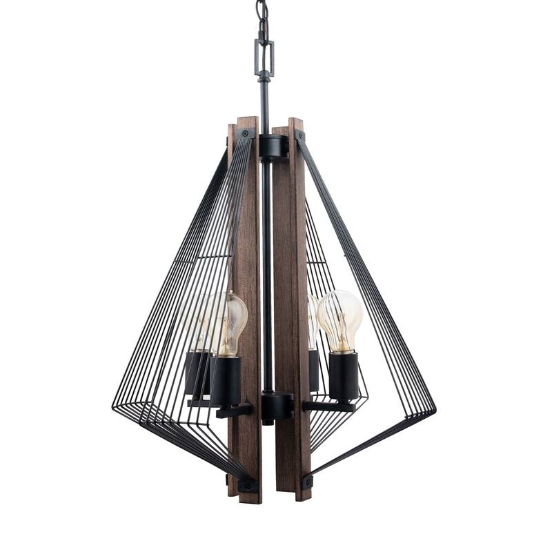 Brio Lighting Zenith Black & Wood Modern 4 Light Pendant Light