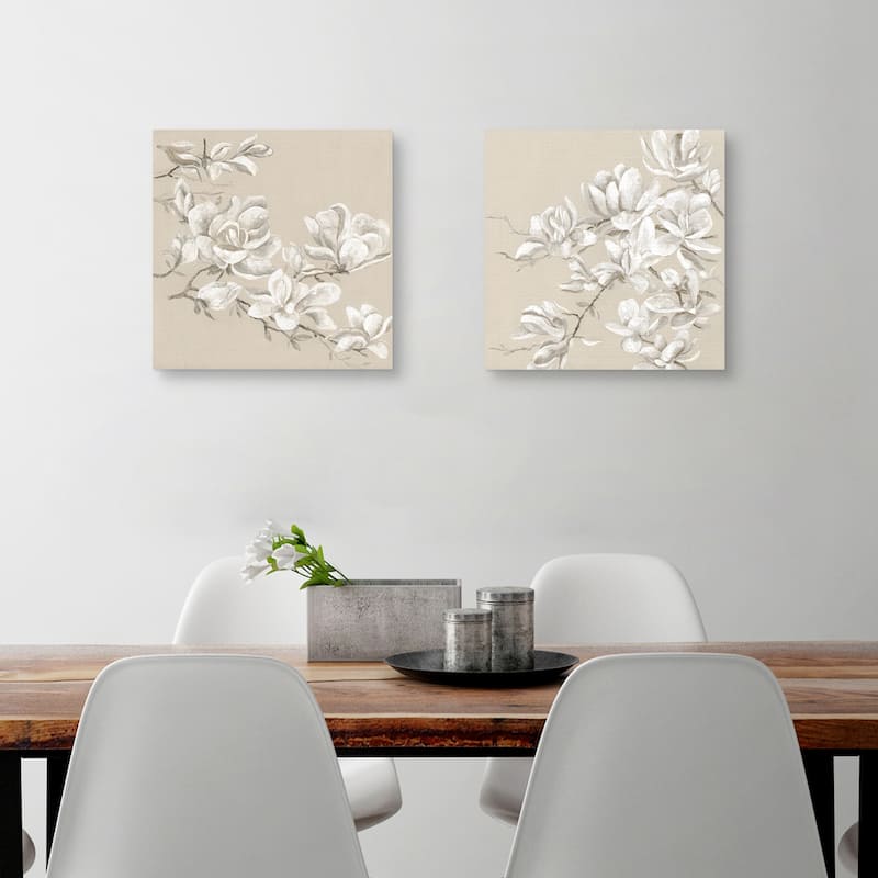 Neutral Magnolia I, Neutral Magnolia II by Maya Woods Canvas Art Prints