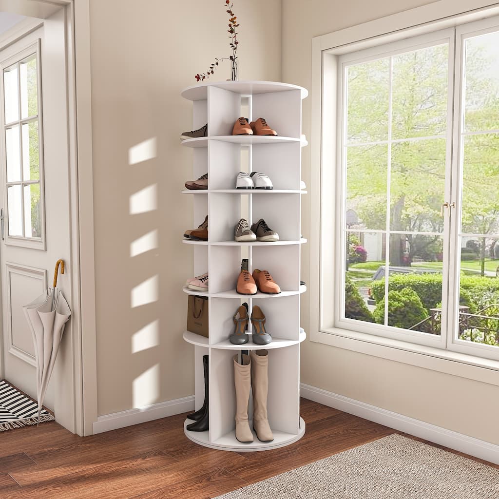 Rotating Shoe Rack Tower, 6-Tier Spinning Shoe Rack, Free Standing 360 Revolving Shoe Organizer
