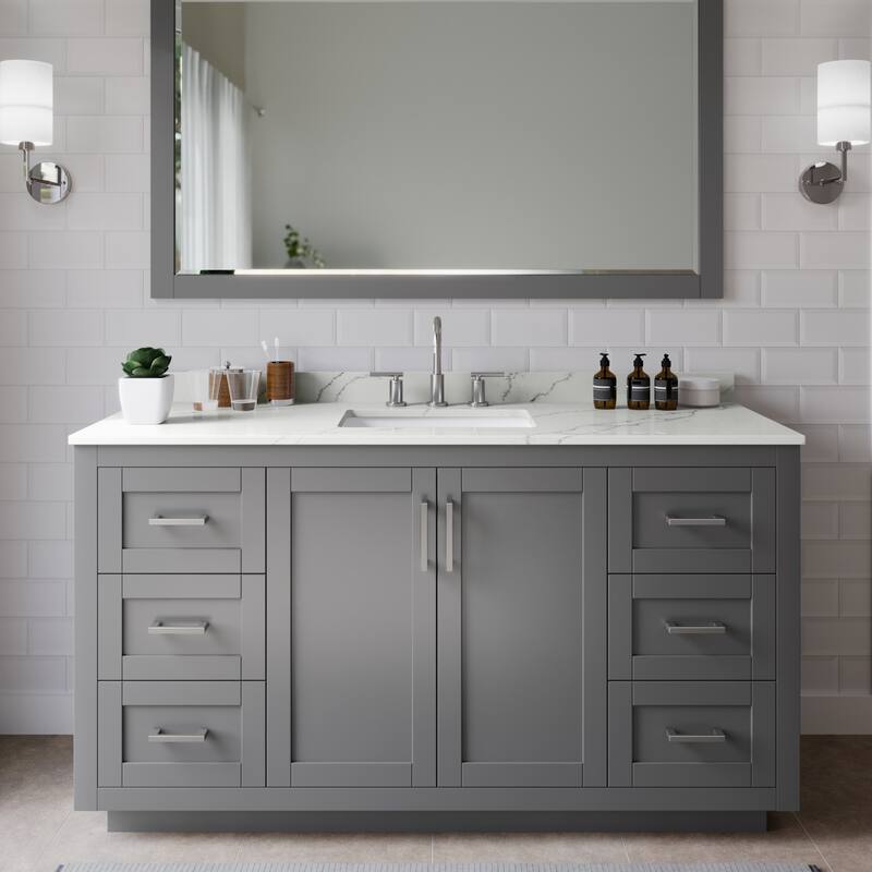 Wyndham Collection WCF292960S-QTZ-US3M58 Miranda 60" Free Standing - Dark Gray / Giotto Quartz Top / Brushed Nickel