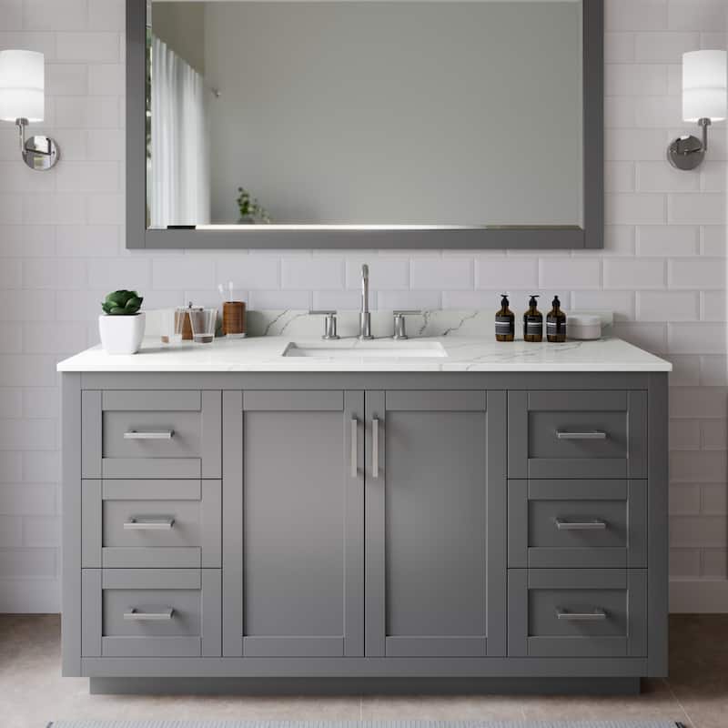 Wyndham Collection WCF292960S-QTZ-US3MXX Miranda 60" Free Standing - Dark Gray / Giotto Quartz Top / Brushed Nickel
