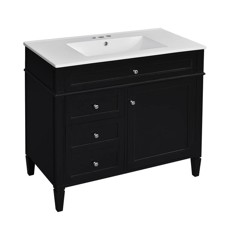 Modern Bathroom Vanity with Amber Storage, Ceramic Sink, 3 Drawers, Tip-Out Drawer, and Concealed Storage