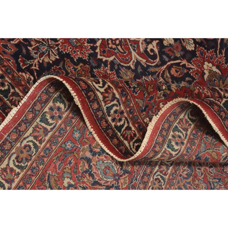 Hand Knotted Oriental 100% Wool Carpet Traditional Floral Navy Blue & Blues Kashan Area Rug - 14' 2'' X 10' 0''