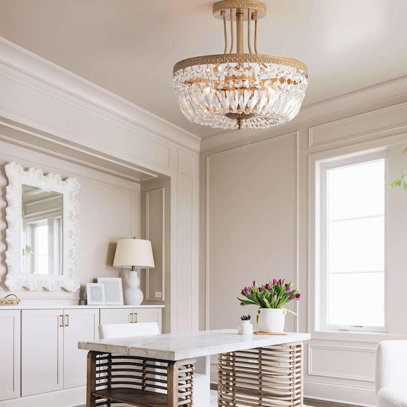 Jessica Crystal Basket 3-light Semi-Flush Mount Chandelier