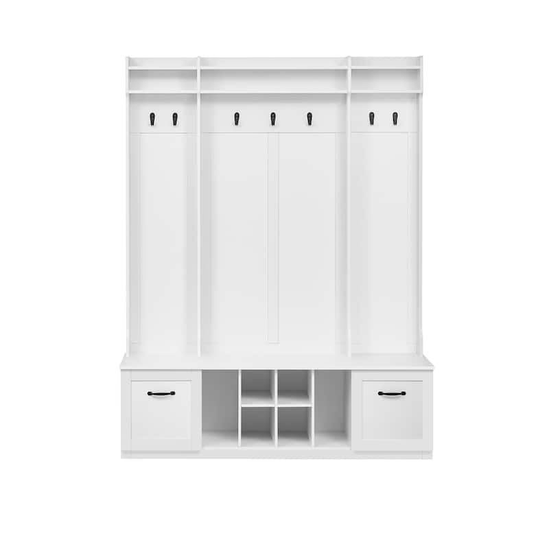 5-in-1 Coat Rack with Hooks,Drawers Adjustable Shelves,Metal Handles