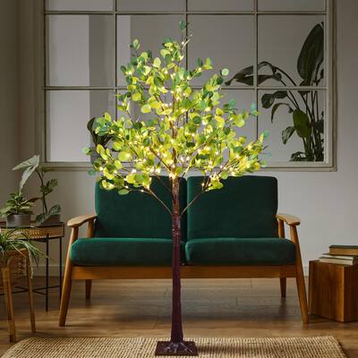 6FT Lighted Eucalyptus Tree, 270 Warm White LED, Artificial Greenery ...