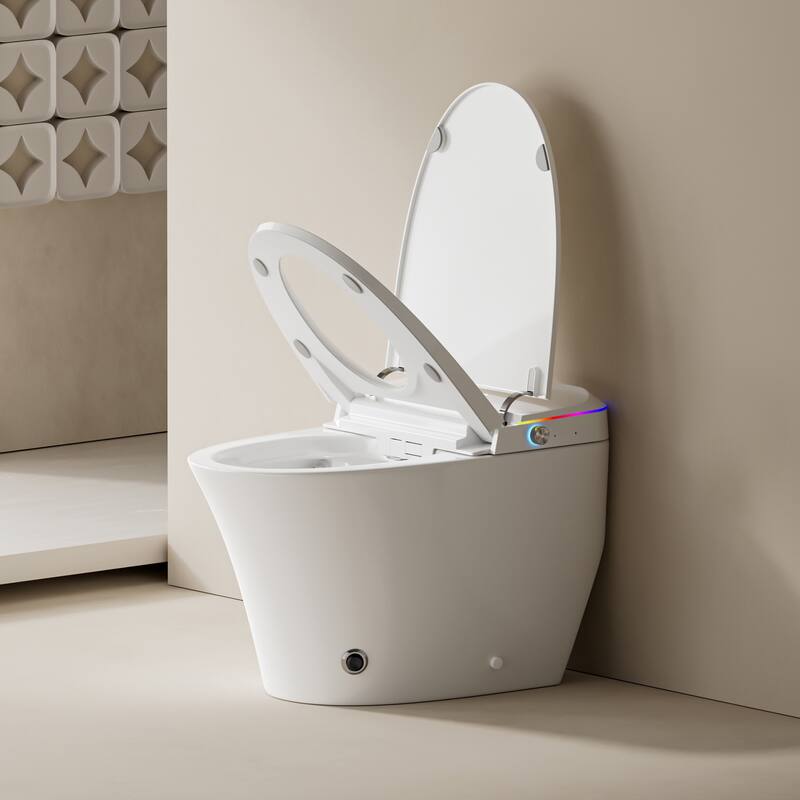 Zarautz Elongated Smart Bidet Toilet Combo with Clean Foam Shield Splash Proof,Heated Seat,Dryer & Foot/Men's flush recognition