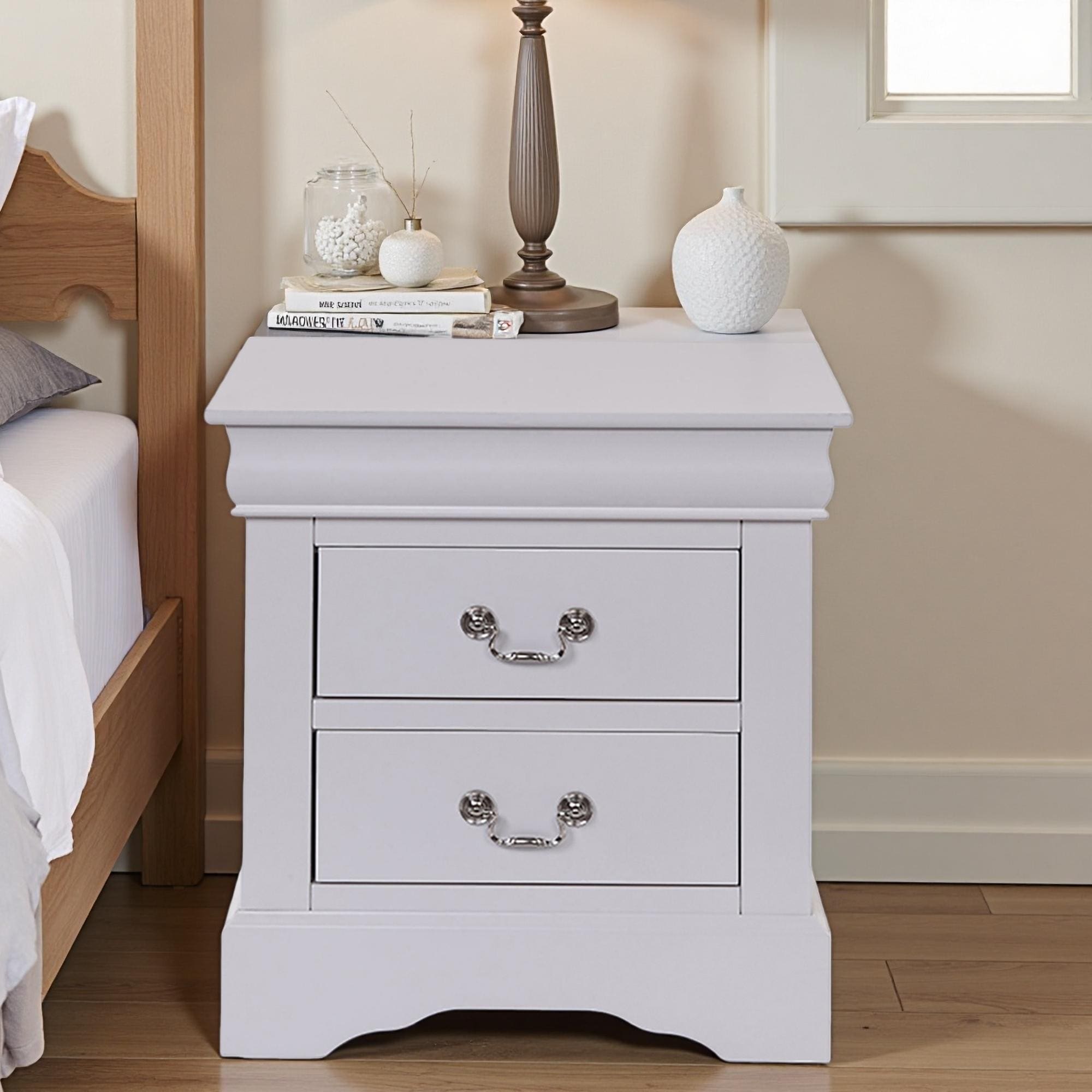 22.5"L Solid Pine 2-Drawer Nightstand with Dovetail Construction & Metal Glides