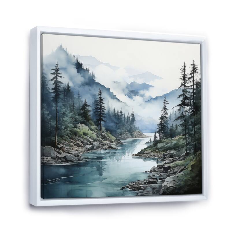 Designart "Grey Blue Minimalism Forest Reflections II" Minimalism Framed Wall Decor