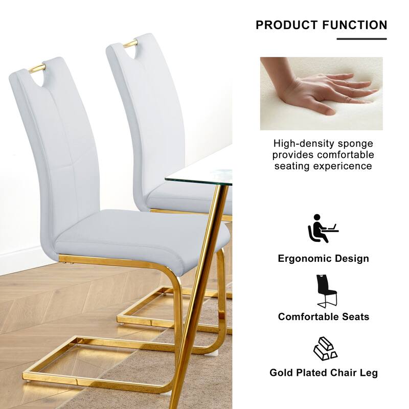 Modern Set of 2 Dining Chairs with Leather Cushioned Seat, Chrome Metal Legs, for Dining Room, Living Room, and Bedroom