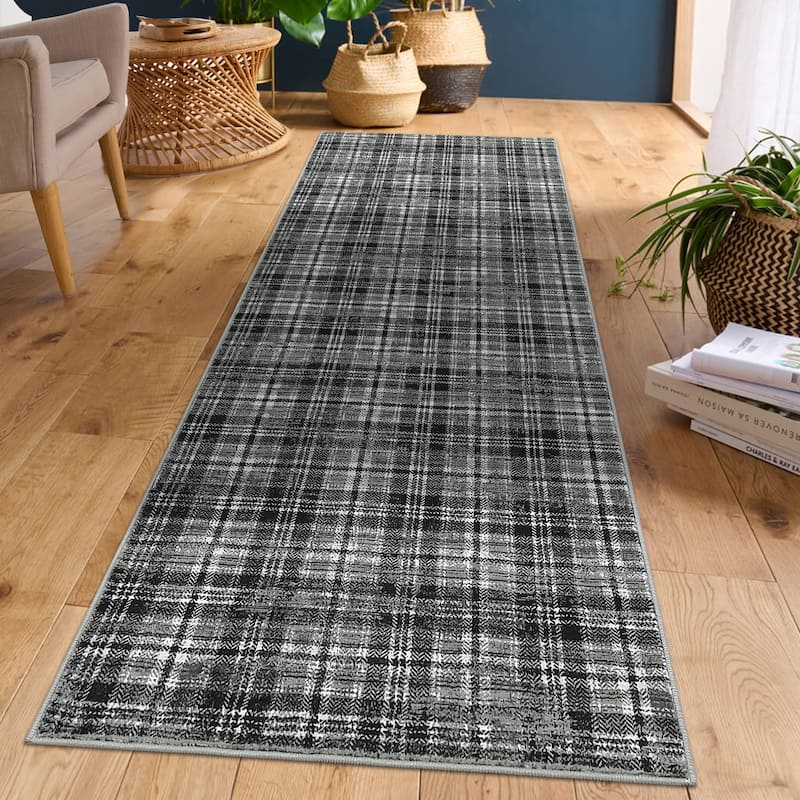 Garvee Earthy Plaid Soft Low Pile Foldable Area Rug