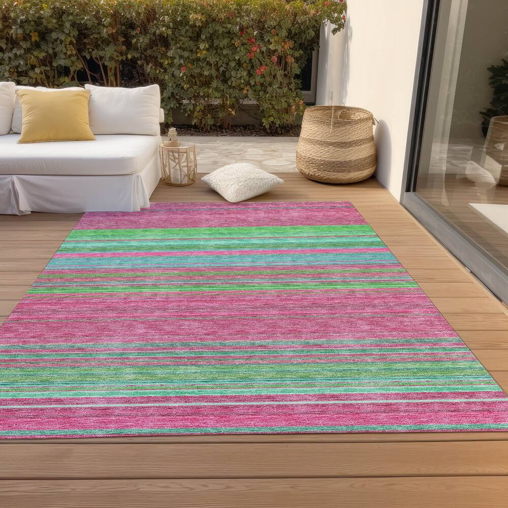 Machine Washable Indoor/ Outdoor Ombre Stripes Chantille Rug